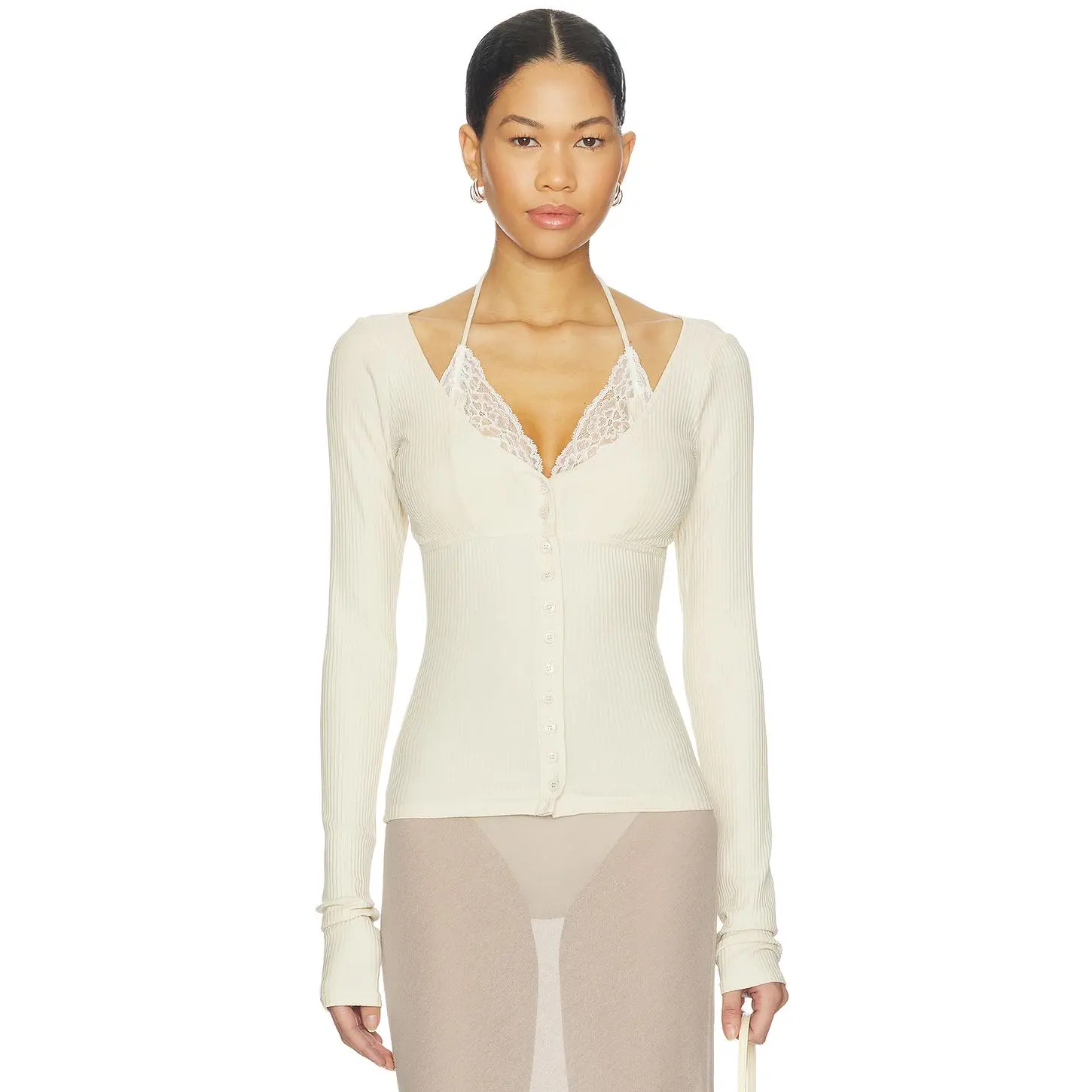 Vaillant Ribbed Jersey Cardigan in Ecru