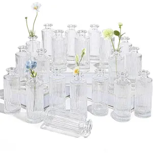 Glass Bud Vases Set of 20, Living Bud Vases, Small Bud Vase Bulk, Mini Flowers Vases for Centerpiece, Vintage Decorative Vase Set for Table Decorations, Wedding Reception, Home Decor (Clear)