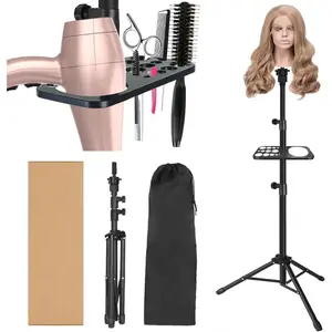 50 Inch Metal Wig Stand, Adjustable Wig  Stand, Mannequin  Stand for  Hairdressing, Wig Stand Tripod with Tool Tray (Black, Mannequin  Not Included)