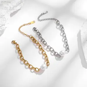 Women’s Trendy Titanium Steel Pearl Bracelet – Minimalist O-Shaped Twist Chain Jewelry for Daily Wear, Office, Party & Gifts, Lightweight, Hypoallergenic Fashion Bracelet, Aesthetic Simple Chic Accessory