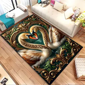 Two swans forming a heart. Printed pattern home carpet, suitable for living room, bedroom, kitchen mat, home decoration, carpet, and suitable as a holiday gift for family and friends