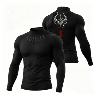 Men's Long Sleeve Compression Shirt! Long Sleeve Tight - Fit. Mock Neck, quick - dry. Moisture - wicking for gym. All - season activewear. Semi - high neck gives support. Great men's gym gear!