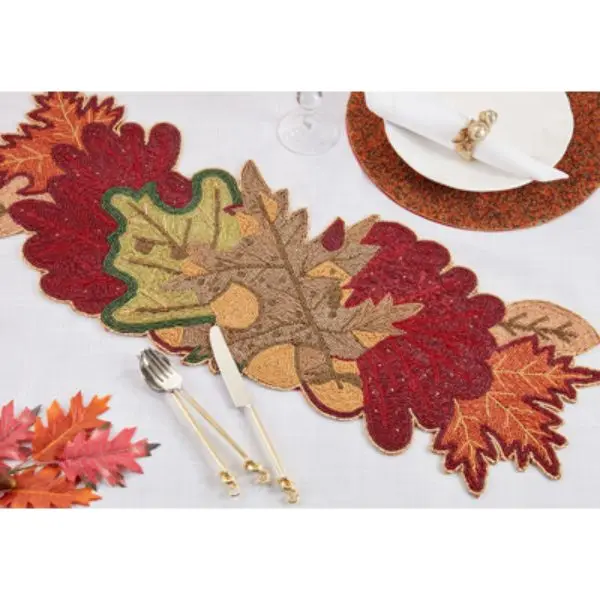 13 x 36 in. Beaded Fall Leaves Table Runner, Multi Color