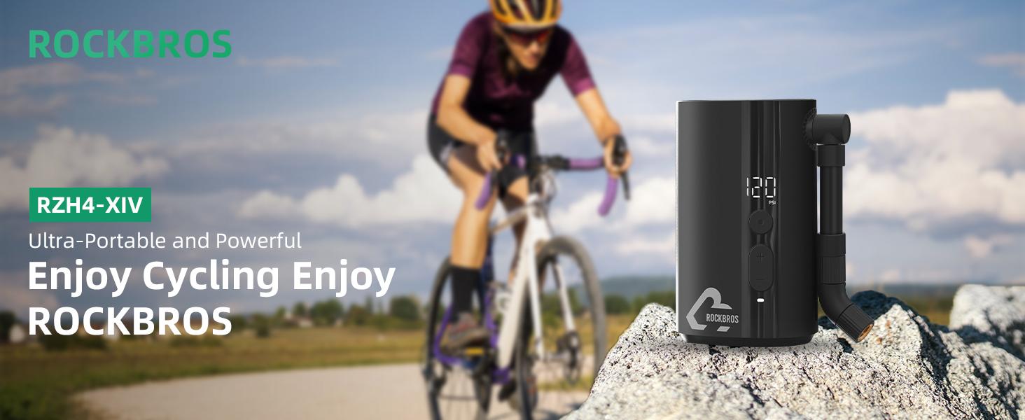 ROCKBROS 150PSI Mini Electric Bike Pump, 32s Fast Inflation, 5000mAh Bbattery, Bike Tire Pump with Digital Gauge, Auto-Shutoff, Compatible with Presta and Schrader Valves