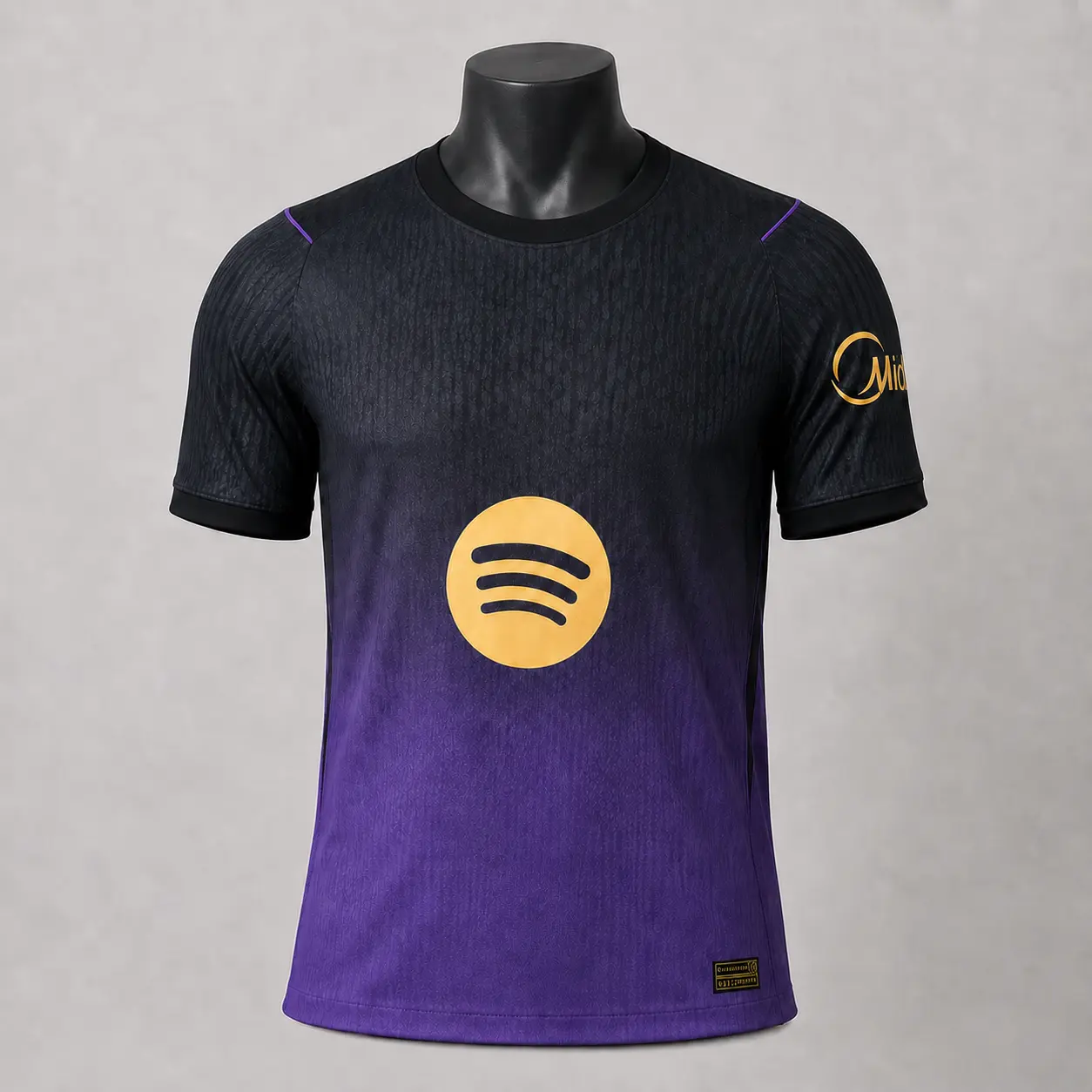 Unisex Black Purple Gradient Soccer Jersey, Short Sleeve Crew Neck Athletic Shirt, Lightweight Sports Fan Top