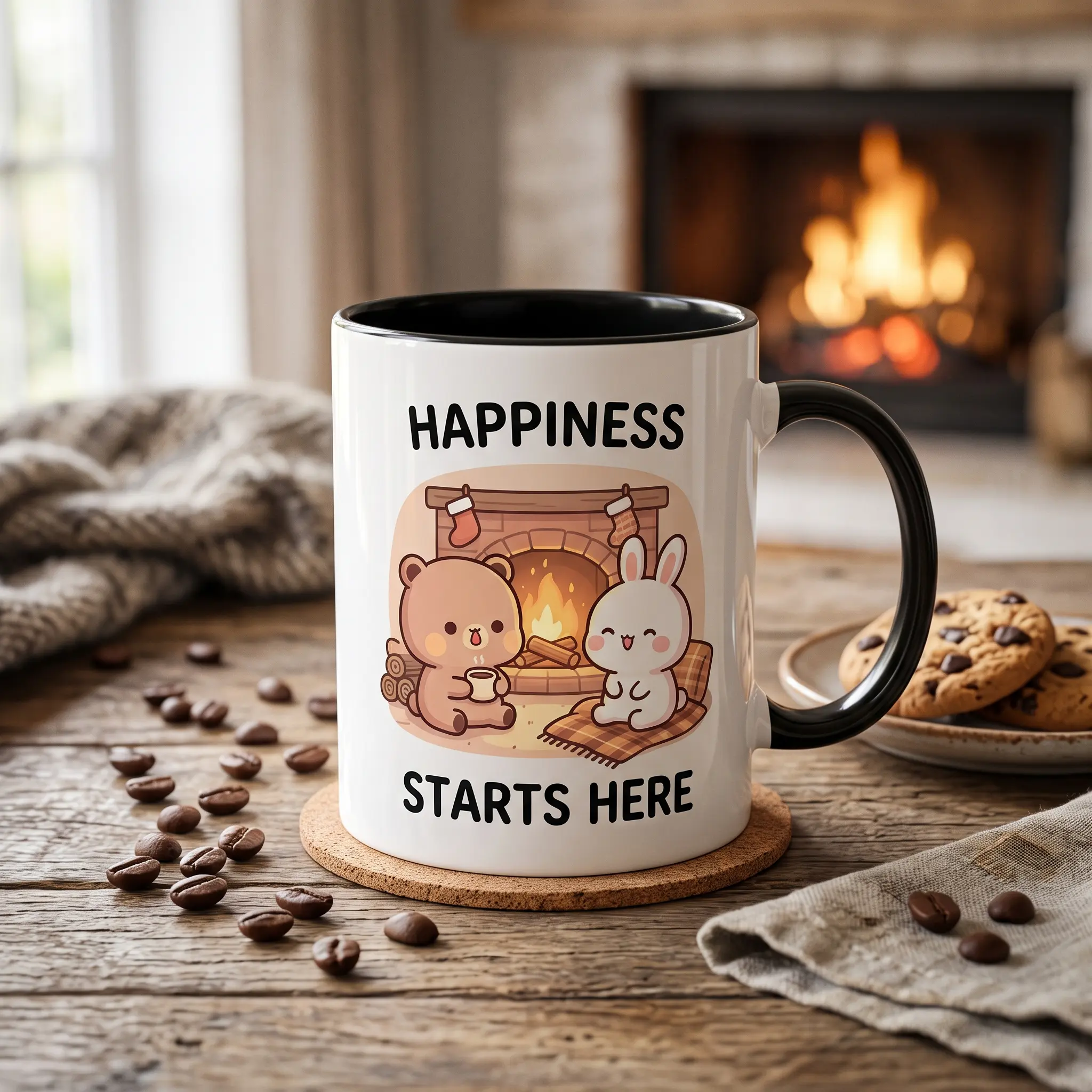 Happiness Starts Here Ceramic Mug - 11oz, 15oz Kitchen Drinkware