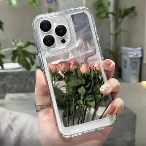 Phone Case: 1 Rose Flower Transparent Space Phone Case for iPhone 17 16 15 14 13 12 11 Pro Max XSMAX XS X Protective Cover,Best Friend Gift Idea Matching Floral Phone Cases