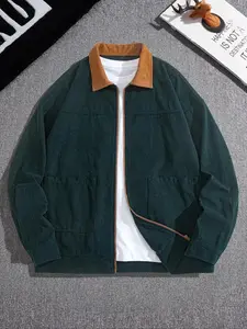 2026 Men's Casual Loose Fit Vintage Corduroy Jacket Colorblock Collar Design Soft Warm Outerwear for Fall Spring Outdoor Leisure Trendy