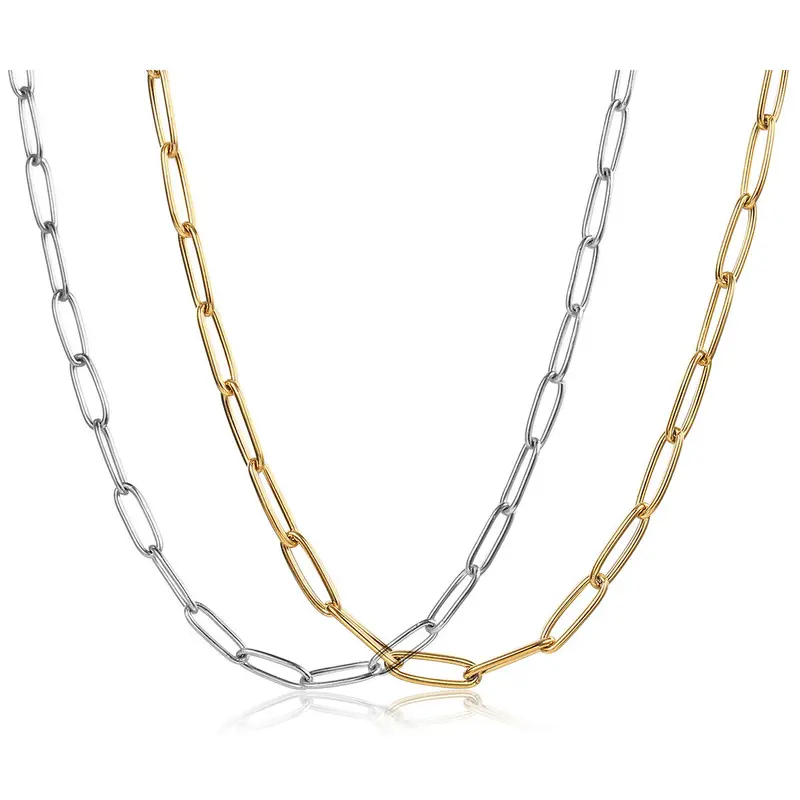 Hermah 4MM/7MM Stainless Steel Paperclip Chain Choker Necklace Gold/Silver Color for Women Female Mother Day Gift Fashion Jewelry