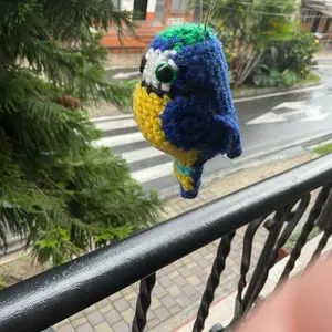 Cute Crochet blue macaw Parrot Keychain