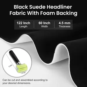 122"x60"Suede Headliner Fabric,Black Headliner Fabric with Foam Backing-Black Suede Headliner Material for Car/Truck/SUV/RV Interior Repair,Includes DIY Tools: Rubber Roller and Craft Knife