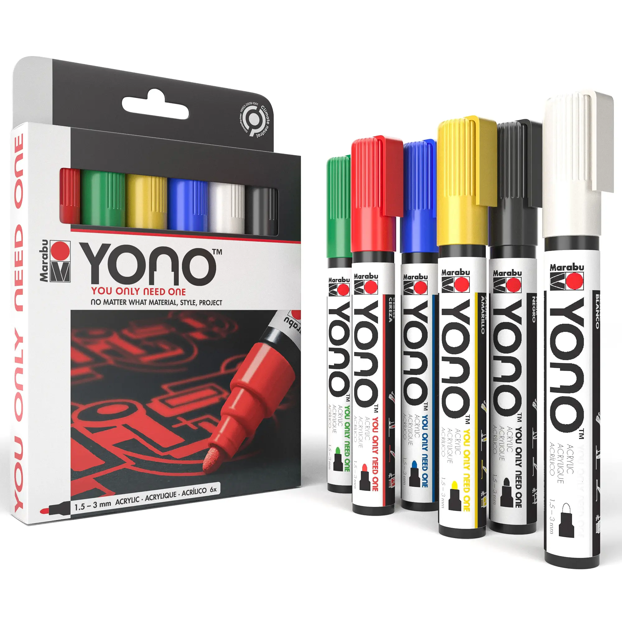 Marabu YONO Acrylic Drawing Markers - 6-Pack Premium Paint Pens Markers for Rocks, Canvas, Glass, Office Art Supplies & Creative Projects