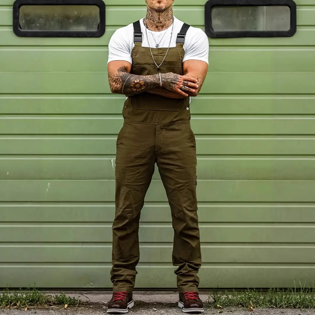 2026 New Men's Slim-Fit Solid-Color Utility Jumpsuit / Bib Overalls (Amazon Style)