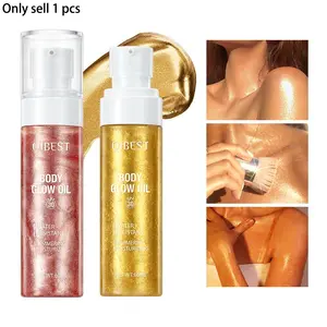 Body Sunscreen Shimmer Glitter Oil, Hydrating Brightening Formula, Long-Lasting Liquid Highlighter for Neck and Body, Medium Coverage, Shimmer Finish