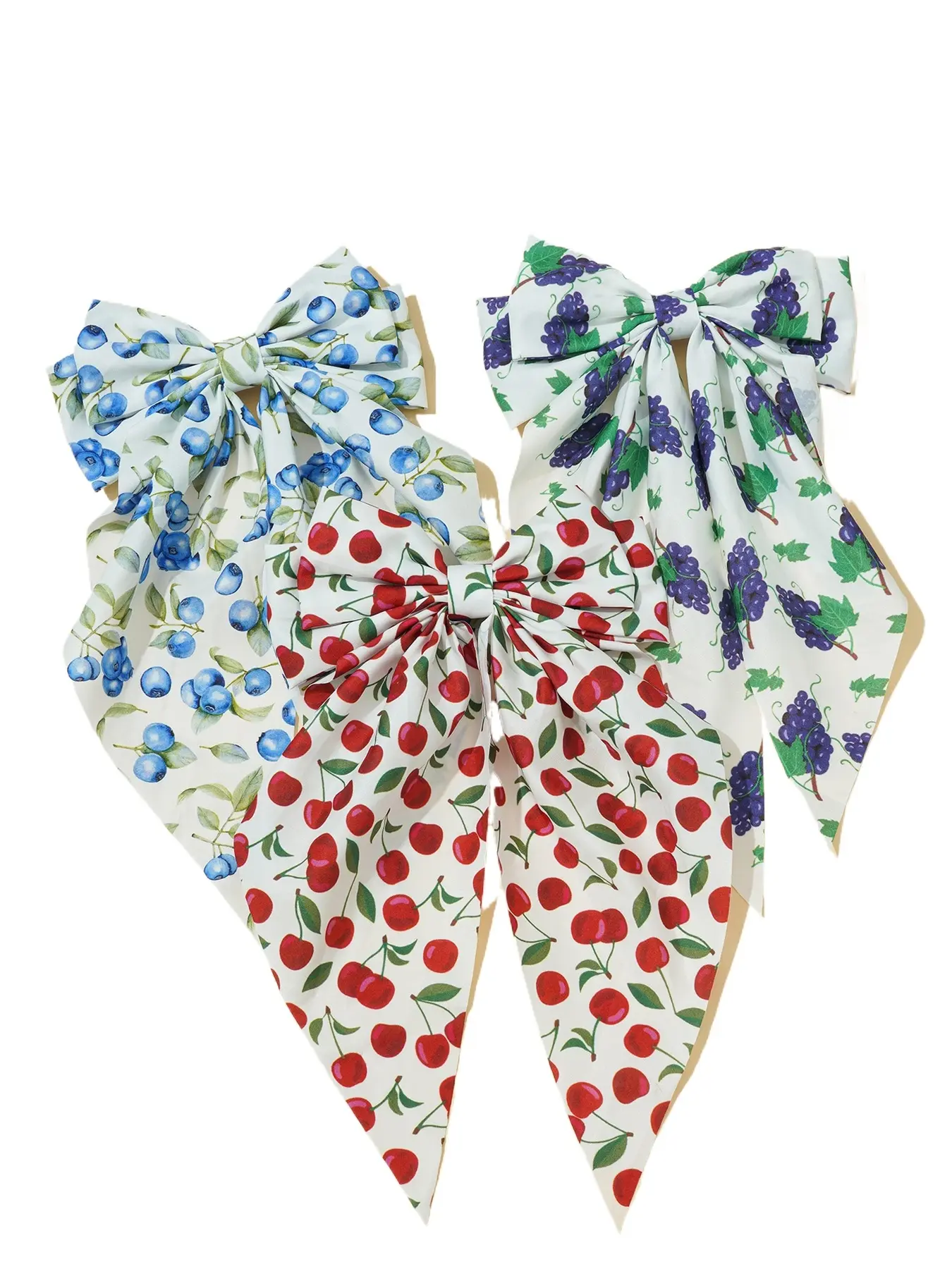 3-piece set of forest fruit printed bow spring clip French countryside style women's ribbon Cute Hair Clips suitable for women's daily shopping, couples, dates and wearing