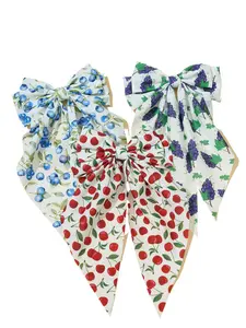 3-piece set of forest fruit printed bow spring clip French countryside style women's ribbon hair clip suitable for women's daily shopping, couples, dates and wearing