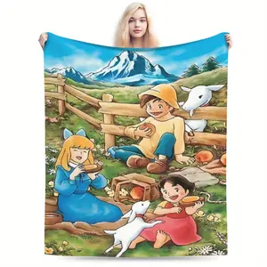 Heidi cartoon theme printed soft flannel blanket - soft and comfortable, suitable for all seasons, suitable for sofa bed, office, travel