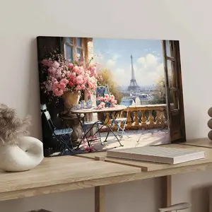 1Count Wooden Frame Canvas, Paris Eiffel Tower Balcony View Painting, Exquisite Poster, Fashion Bedroom Decoration, Modern Art Home Poster, Waterproof High Definition Printing, Ideal Gift, Art