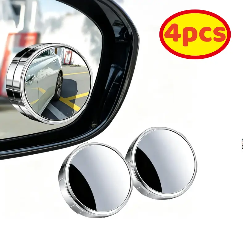 Car Blind Spot Mirror Set, 4-Piece 2-in Wide Angle Silver Circular Convex Glass with Frame, Suction Cups Mount Easy Installation, 360-Degree Adjustable for Better Visibility, Rearview Accessory for Cars SUVs Driving Safety Precise Positioning campingessen