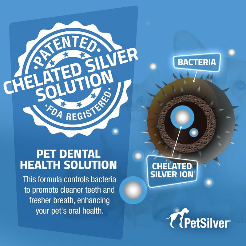 PetSilver Teeth & Gum Spray, Natural Dog Breath Freshener, Cat and Dog Dental Cleaning without Brushing, Patented Silver, Dog Dental Spray, USA, 4 oz.