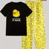 Men's Short Sleeve Long Pants Sleepwear Set, Pjs, Duck Print, Round Neck, Medium Stretch, All Seasons, Casual Home Wear