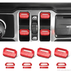 [Mother's Day Gift] 4PCS Upgraded Window Switch Button Cover Compatible with Jeep Wrangler JL JLU 2018-2025 and Gladiator JT 2020 2021 2022 2023 2024 2025 Wrangler 4xe Interior Accessories(Bright Red) Truck VehicleC33FixEasyHardware