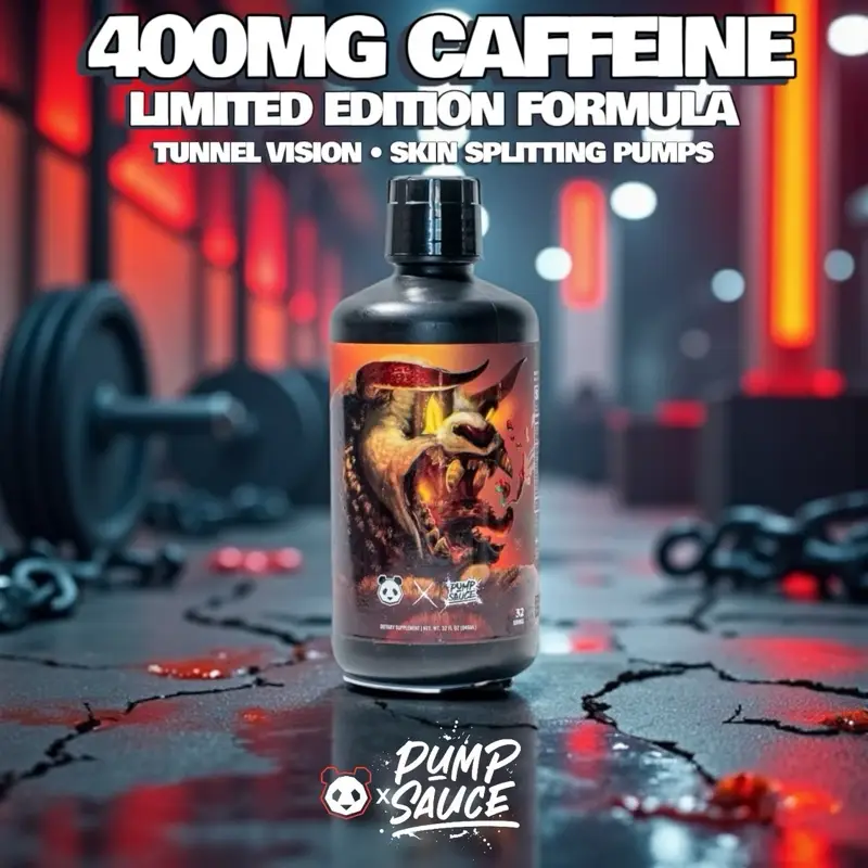 Panda x Pump Sauce Collab Liquid Pre-Workout - Strawberry Cherry Mango Candy Flavor Nootropic Hydration Glycerol Caffeine Supplement Fitness