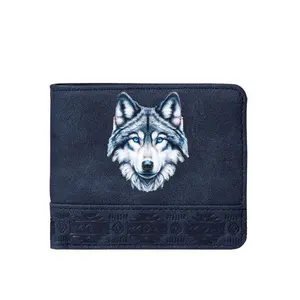 Aztec Lunar Wolf Totem PU Leather Wallet for Men RFID Blocking with ID Window Credit Card Slots Ultra Thin Design Soft Imitation Leather Perfect Gift