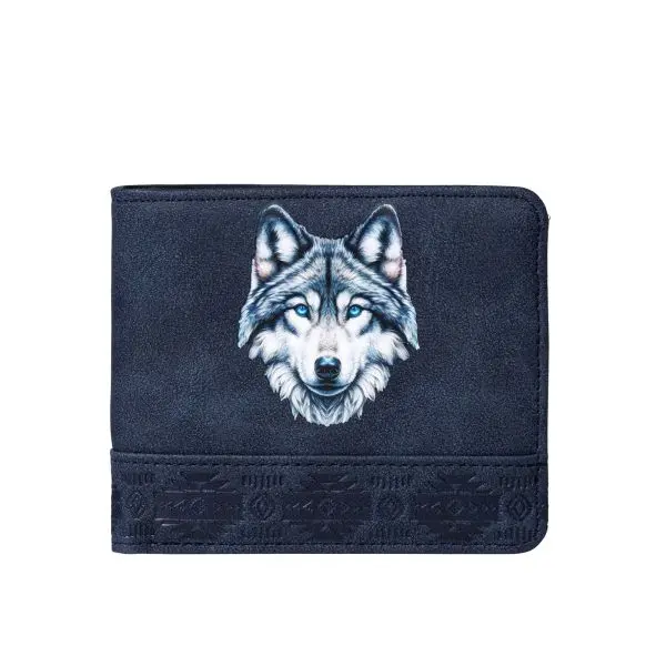 Mens Stylish Minimalist Aztec Lunar Wolf Totem PU Leather Wallet - RFID Blocking, ID Window, Credit Card Slots, Ultra Thin, Soft Imitation Leather, Perfect Gift, Stylish Wallet, Mens Wallet