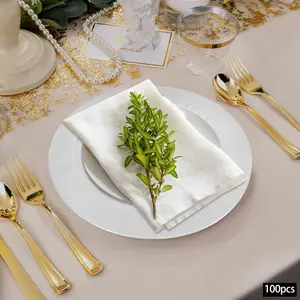 100 Pcs Charger Plates Bulk, 13 Inch Plastic Plate Chargers, Round Floral Plates for Dinner, Table Setting, Kitchen Party Wedding Decoration (Silver) Modern Porcelain Dinnerware Modern Ceramic Dinnerware Dishwasher Safe Tableware Disposable Tableware