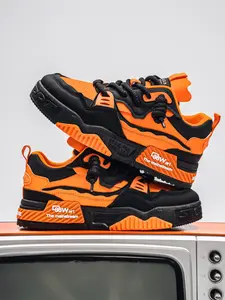 Men's Low-Top Colorblock Skate Shoes, Casual Sporty Street Style, Anti-Slip Wearable Outdoor Sneakers, Unique Design, Colorblock Patchwork Sneakers, Sneaker Streetwear