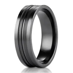 Men's Titanium Black Ridge Cut Center Wedding Ring | 8mm