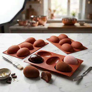 Easter Egg Silicone Molds Set, 3pcs Chocolate Cake Dessert Baking Tools, 5-Cavity Egg Shape Mold for Cupcakes & Mousse Cakes