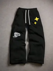 Men's Star Print Drawstring Sweatpants, College Style Fashion Versatile Casual Loose Straight Leg Long Pants, 1 Piece Pack