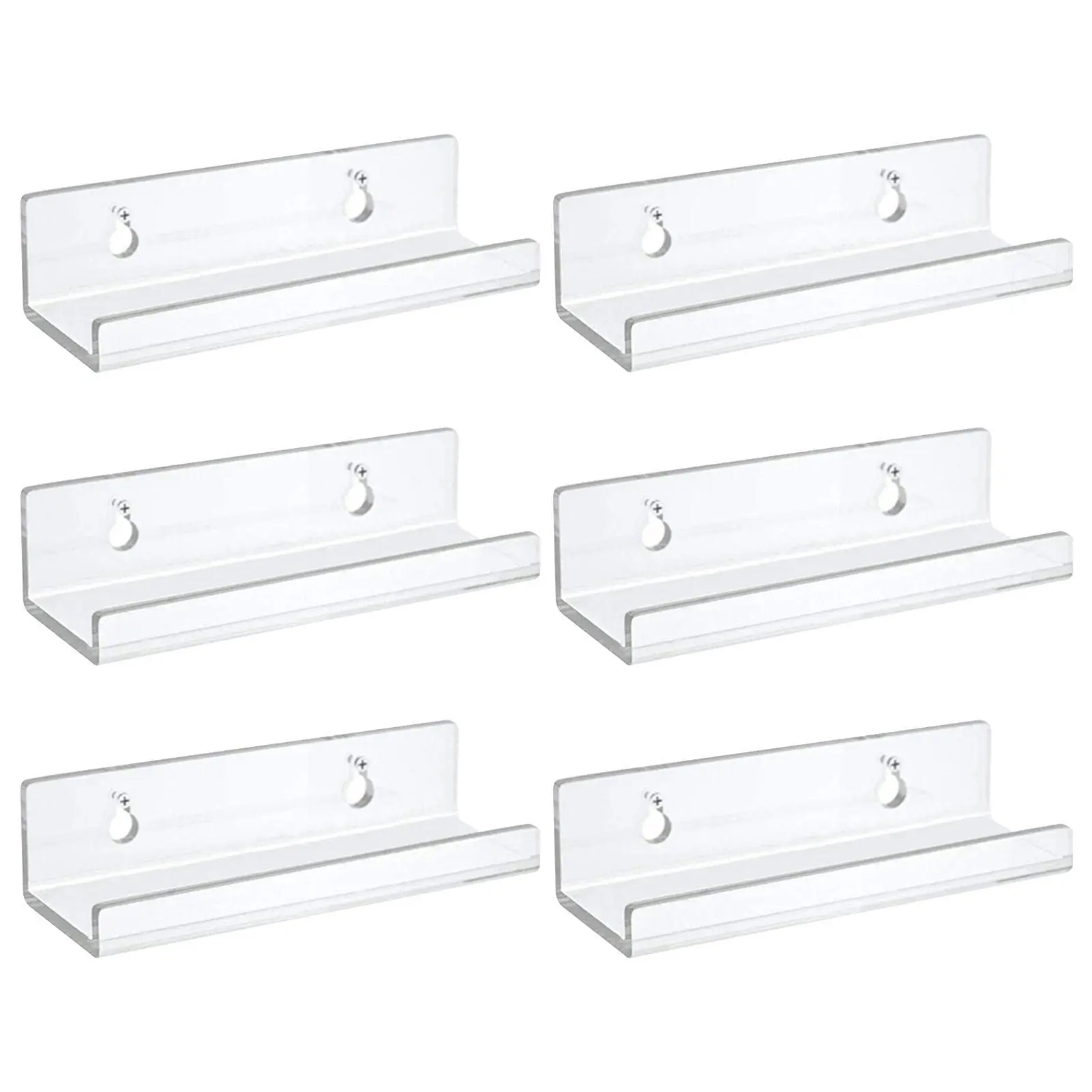 6 Pack Vinyl Record Shelf Wall Mount, 4in Acrylic Record Album Holder Shelves, Clear Acrylic Shelf, Floating Shelves with Installation Hardware and Tools