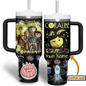 Coraline 20oz - 40oz Tumbler Stainless Steel with Straw, Double Wall Insulated, With Handle – Epic Cartoon Movies Series Design, Perfect Gift for Fans