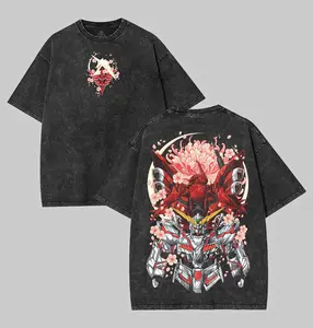 Limited Edition Gundam Unicorn X Sinanju Anime Double Printed Lightweight Acid Washed Tee, 90s Anime Shirt, Robot Anime Lovers, Cotton Fabric, Menswear Top