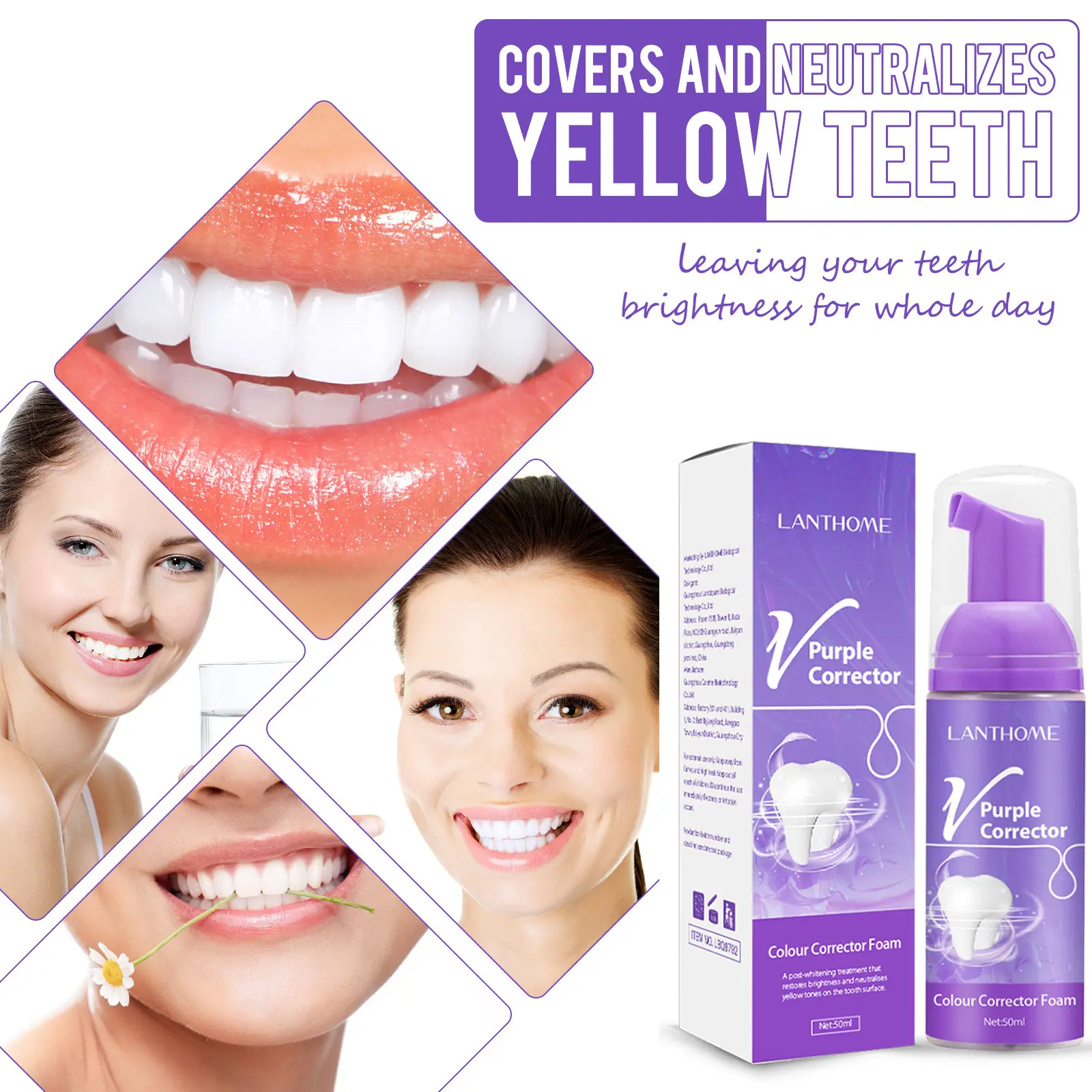 Purple V Teeth Cleansing Mousse Whitening Toothpaste Deep cleans and removes stains, oral cleaning enhanced whitening toothpaste, freshens breath at home and travel, reduces tooth wear and brings a gentle feeling