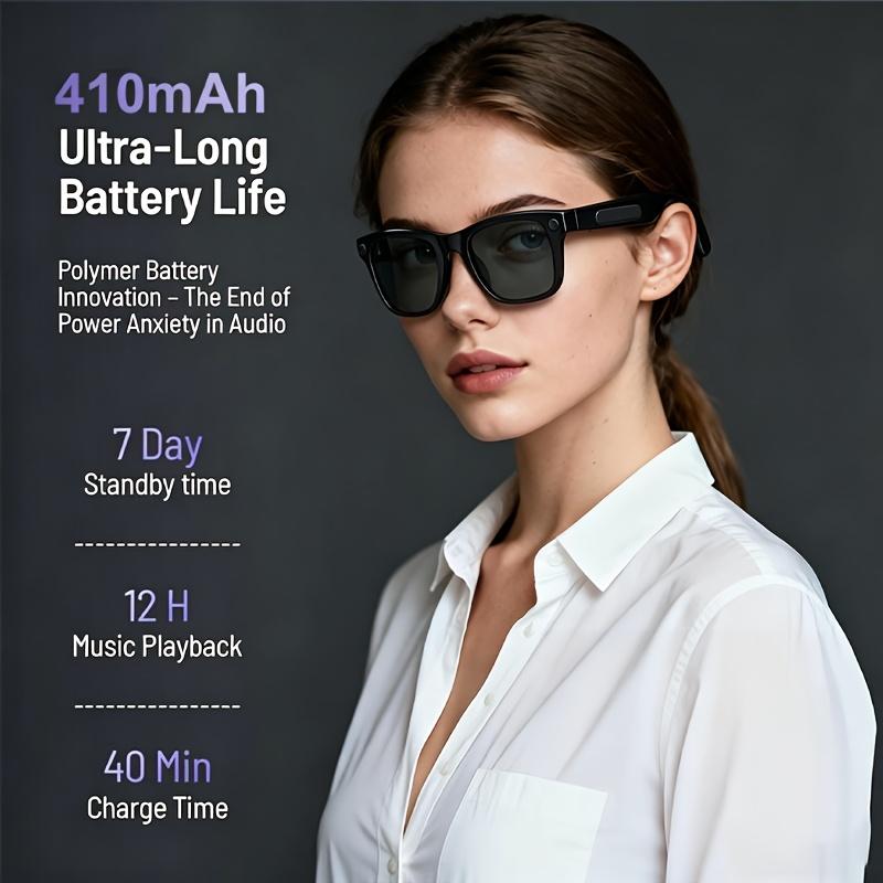 AI Smart Glasses with Camera, 8MP HD Bluetooth Camera Glasses, 2K Video Recording Sunglasses for Women Men, Real Time Translation, Voice Assistant, Open-Ear Audio for Travel, Work Vlog