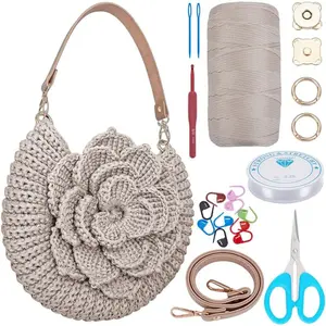Crochet Bag Kit for Beginners Crochet Tote Bag Set Crochet Bag Starter Kit with Step-by-Step Video Tutorials, Flower Crochet Knitted Bag Adult Crafts Projects