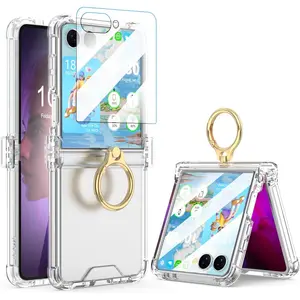 P-PCS023   Galaxy Z Flip 7 Case with Screen Protector Hinge Protection Clear for Samsung Flip 7 Case with Kickstand Protective Cover for Samsung Galaxy Z Flip 7 5G (2025) - Clear