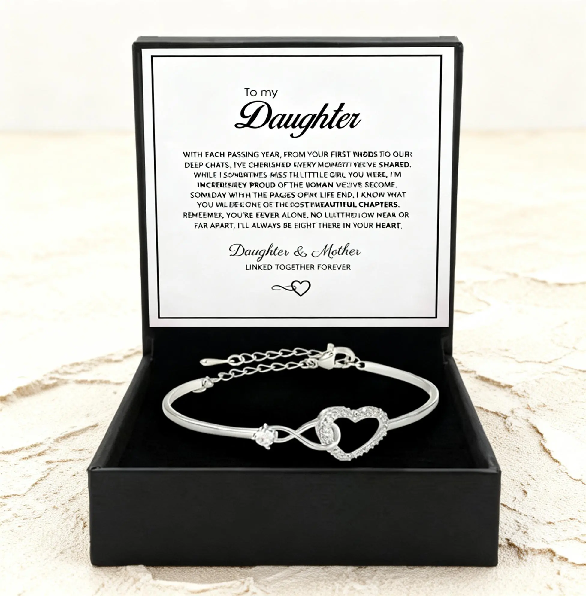 To My Daughter Forever Connected Infinity Heart Bracelet Adjustable Inspirational Gift Box for Daughter Mother