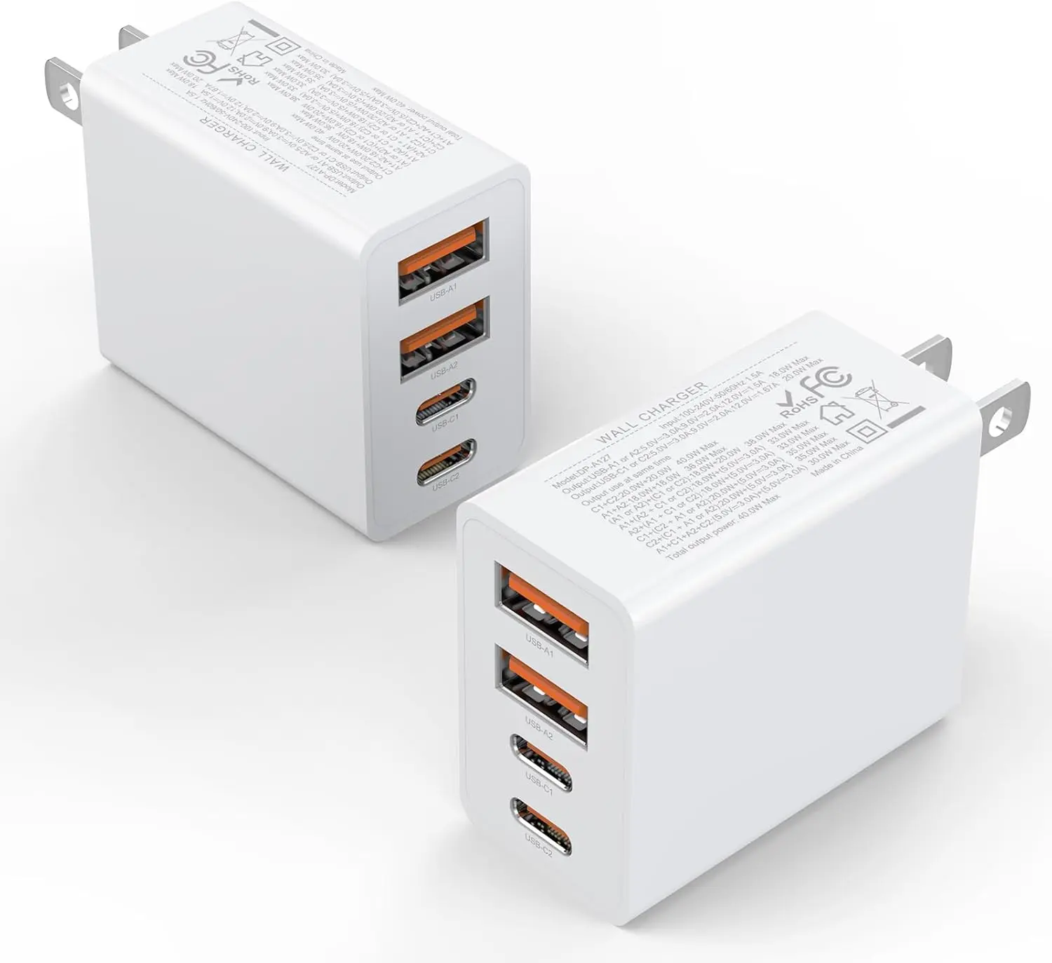 JOZASHON 2Pack USB C Charger Block, 40W Fast USB C Wall Charger 4-Port PD Power Adapter + QC Wall Plug Multiport Type C Charging Block Cube for iPhone 16 15 14 Pro Max XR XS 8 7, iPad, Galaxy, Tablet - White Electronic Cellphone and Smartphone