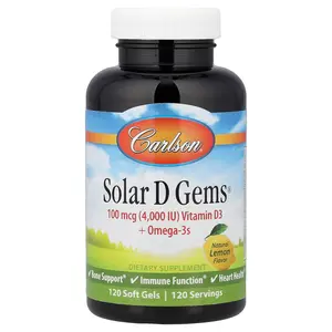 Carlson Solar D Gems®, Vitamin D3 + Omega-3s, Natural Lemon, 120 Soft Gels