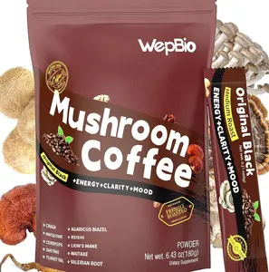 Mushroom Coffee Original Black 11 in 1 Adaptogenic Mushrooms Blend with Ashwagandha KSM-66,Lions Mane,Reishi,Turkey Tail Instant Mushroom Coffee for Boost Energy, Focus 30 Servings
