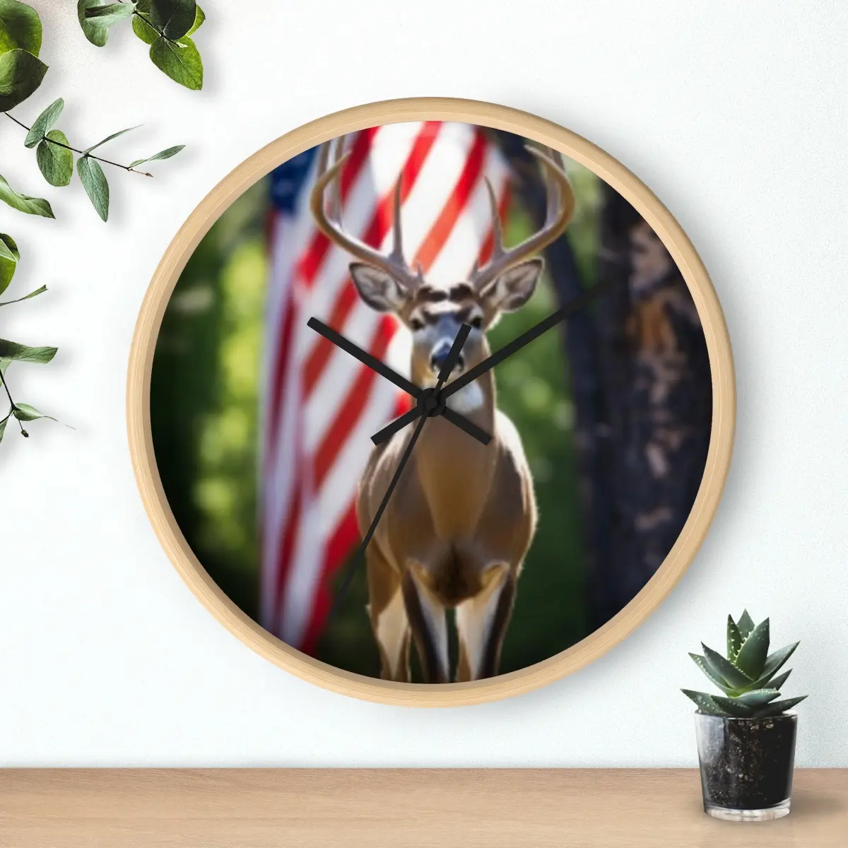 American Buck Wall Clock Decor Wood Wooden Farmhouse Nature