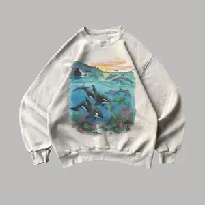 Orcas Sunset Sea Scene Vintage 90s Sweatshirt/T-Shirt, Ocean Gifts, Cozy Warm Unisex Sweater, For Men/Women - Unisex Style, 100% Cotton