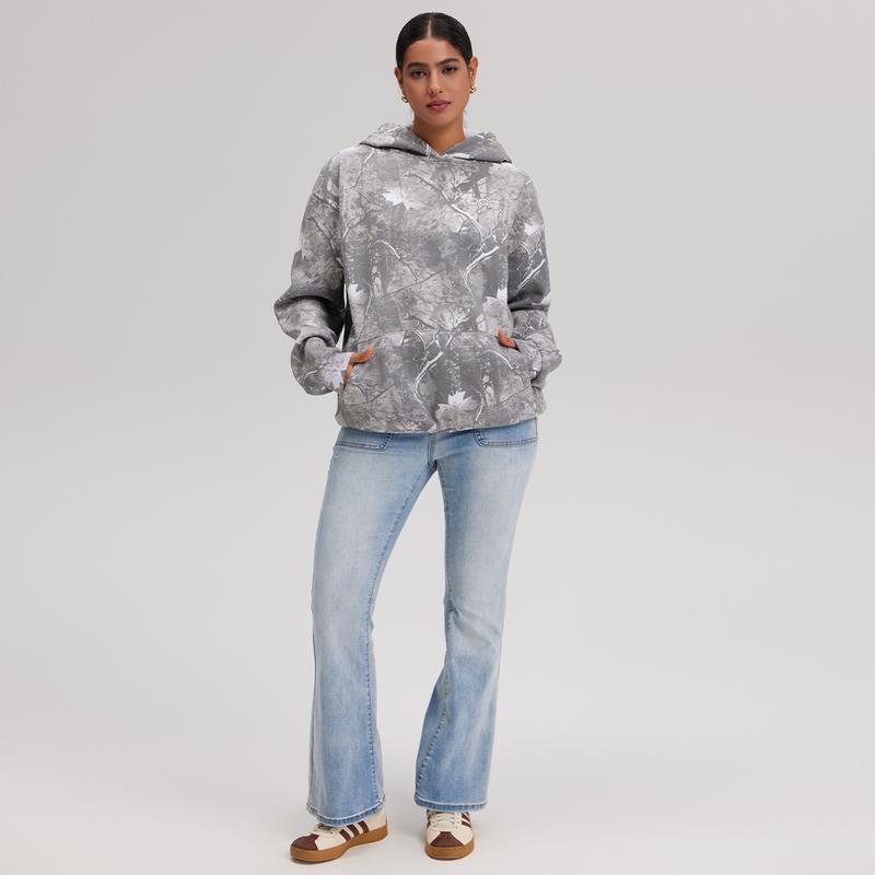 OQQ Womenswear Camo Printed Hoodies Oversized Sweatshirt Long Sleeve Casual Top Fall Trendy Pullover Hoodie with Pocket