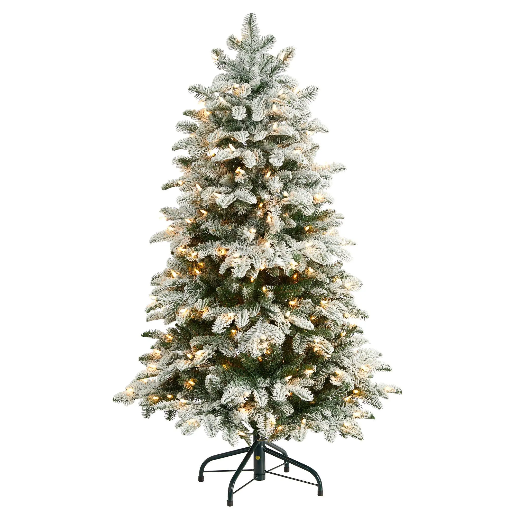 60-Inch Metal Flocked North Carolina Fir Christmas Tree, Holiday Decor with 250 Warm White Lights, 779 Bendable Branches, Home & Festive Party Ornament