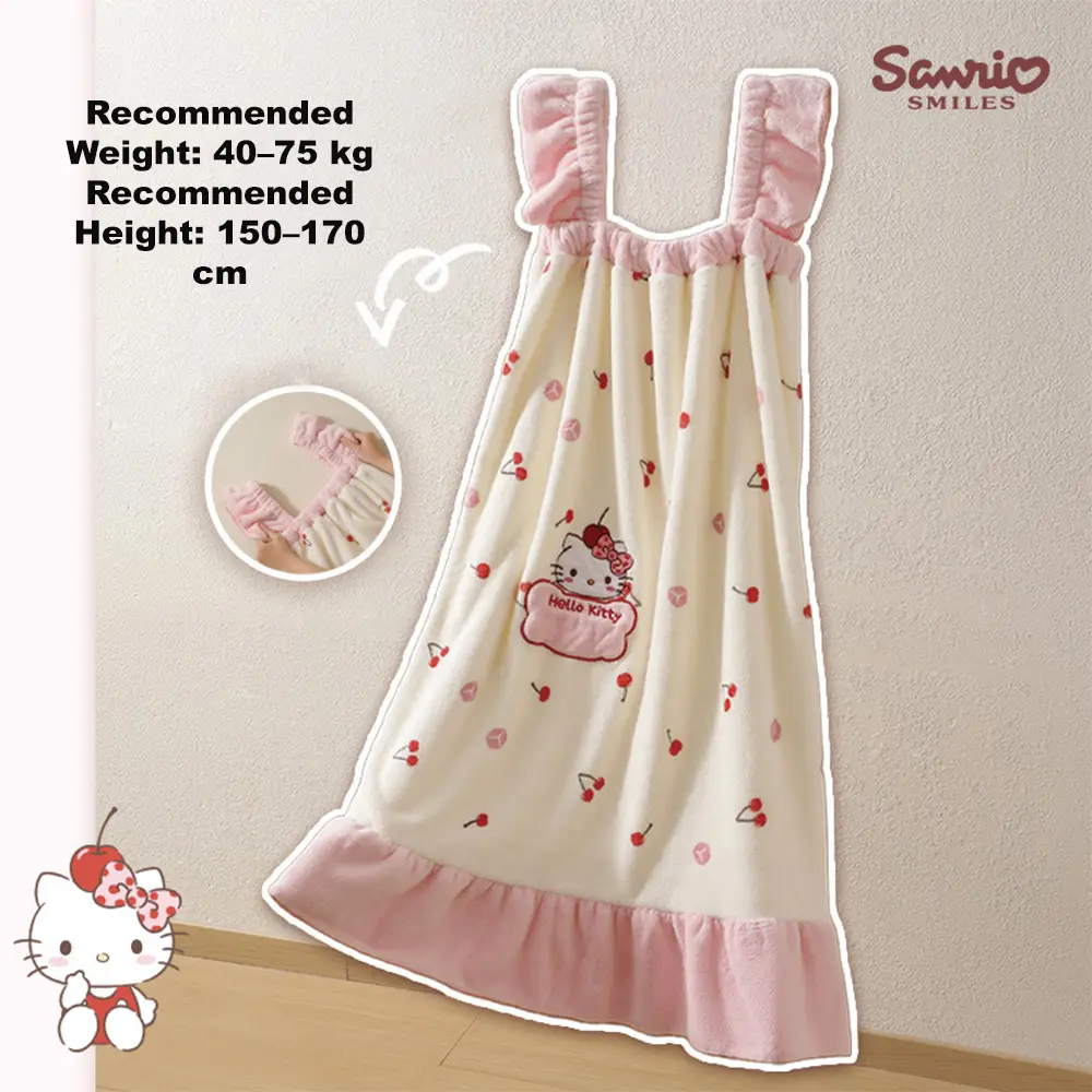 L Sanrio Fleece Bath Towel, Soft Towel, Hair-Drying Cap Bath Robe Absorbent Quick-Drying Strapless Bathrobe